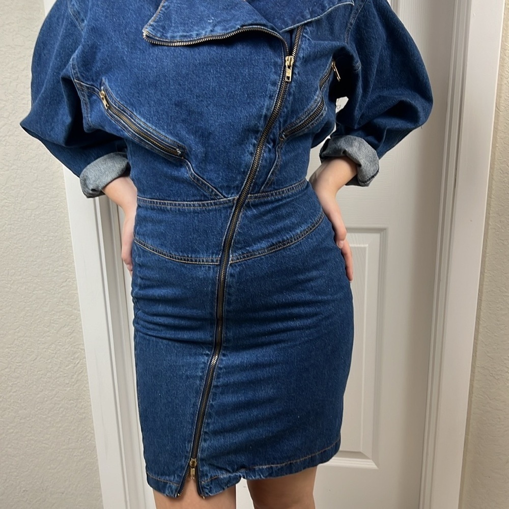 Vintage 90s Y2K Denim Zipper Motorcycle Dress - Picture 12 of 15